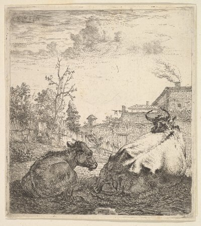 Lehmä ja vasikka, 1600-luku. tekijältä Karel Du Jardin