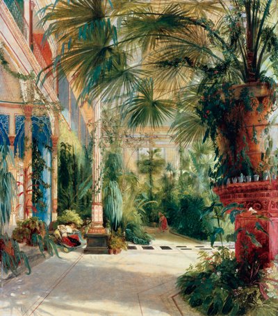 ""Serre a palmiers"" (Palmutalon sisustus) Carl Blechenin maalaus (1798-1840) Öljy paperille 1832-1833 Koko 64x56 cm Staatliche Museen, Berliini tekijältä Carl Blechen