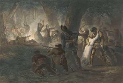 Daniel Boonen ja Richard Callawayn tyttärien vapautuminen, pubi. 1852 (värikaiverrus) tekijältä Karl Bodmer