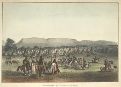 Piekannin intiaanien leiri, pubi. 1842 tekijältä Karl Bodmer