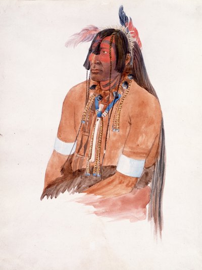 Mahdollisesti Ahschüpsa-Masihichsi, Hidatsa-mies (akvarelli ja grafiitti paperille). tekijältä Karl Bodmer