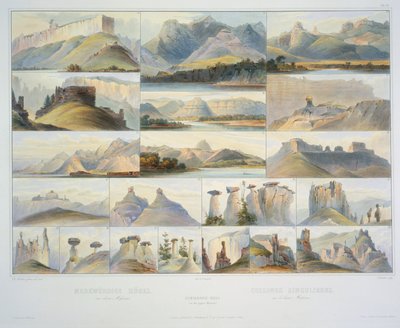 Merkittävät kukkulat Ylä-Missourissa tekijältä Karl Bodmer