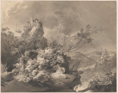 Raunioituneet tornit, joista on näkymät Reinille tekijältä Karl Bodmer