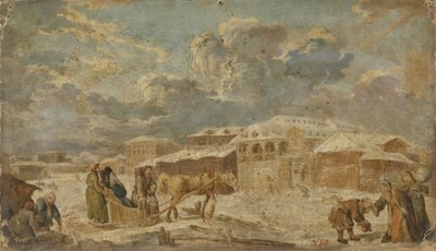Kaupungin aukio talvella, 1700-luvun toinen puoli. tekijältä Karl Friedrich Knappe
