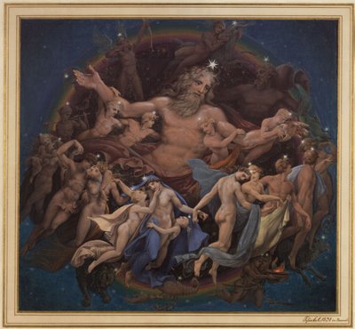 Berliini. Altes Museum Lustgartenissa. Luonnos seinämaalaukseen "Uranus ja taivaankappaleiden tanssi" tekijältä Karl Friedrich Schinkel