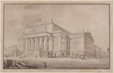 Berliini. Gendarmenmarktin teatteri. Perspektiivinäkymä tekijältä Karl Friedrich Schinkel