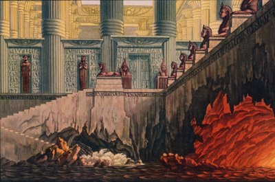 Suunnittelu Mozartin oopperan Die Zauberflote Taikahuilu tuotantoon, 1816 tekijältä Karl Friedrich Schinkel
