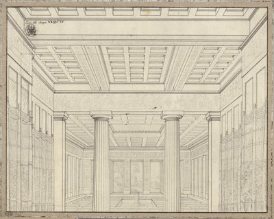 Dido. Bernhard Kleinin ooppera. Luonnos 3. lavastusta varten. Huone palatsissa tekijältä Karl Friedrich Schinkel