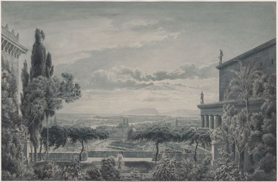 Ruhtinaan residenssi. Ruhtinasparin yksityispuutarha, josta avautuu näkymä kaupunkiin ja merelle tekijältä Karl Friedrich Schinkel