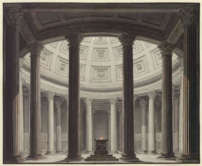 Vestaali. Gaspare Spontinin ooppera. Luonnos 2. lavastusta varten. Näkymä Vestan temppeliin tekijältä Karl Friedrich Schinkel