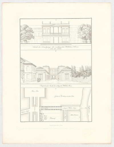 Pidennetty Wilhelmsstraße, lehti 19 sarjasta "Arkkitehtonisten suunnitelmien kokoelma" tekijältä Karl Friedrich Schinkel
