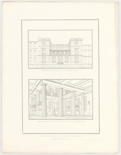Kaupunkitalon suunnitelma, sivu 67 sarjasta ”Arkkitehtonisten suunnitelmien kokoelma” tekijältä Karl Friedrich Schinkel