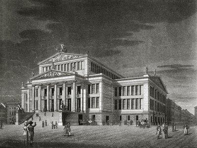 Saksa, Berliini, Näkymä Schauspielhausille (konserttisalille), kaiverrus Karl Friedrich Schinkels (1781-1841) tekijältä Karl Friedrich Schinkel
