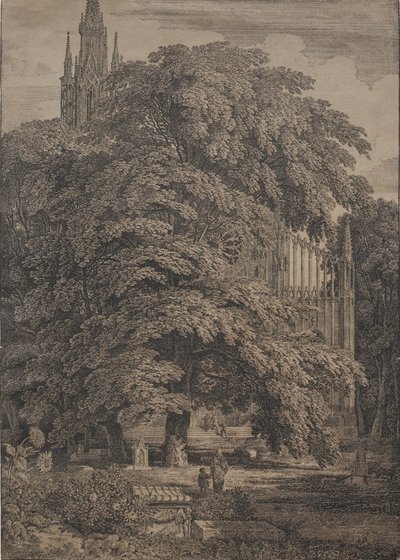 Goottilainen kirkko Oaksin keskellä tekijältä Karl Friedrich Schinkel