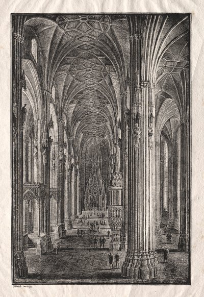 Wienin Pyhän Tapanin katedraalin sisustus, n. 1810. tekijältä Karl Friedrich Schinkel