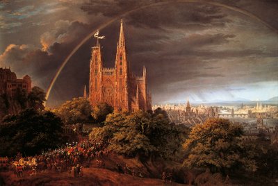 Keskiaikainen kaupunki joen rannalla, Karl Friedrich Schinkel (1781-1841) tekijältä Karl Friedrich Schinkel