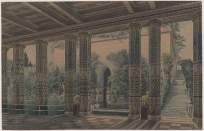 Oriandan linna Krimillä. Antiikin tyylinen suunnitelma. Vastaanottohalli, keisarillinen puutarha tekijältä Karl Friedrich Schinkel