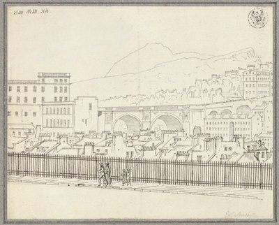 Kaupunkinäkymä Edinburghista ja silta tekijältä Karl Friedrich Schinkel