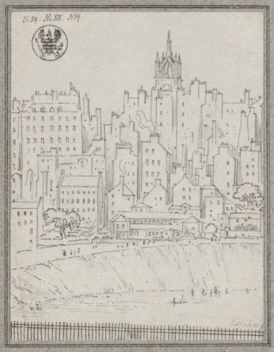 Edinburghin kaupunkinäkymä taloineen tekijältä Karl Friedrich Schinkel