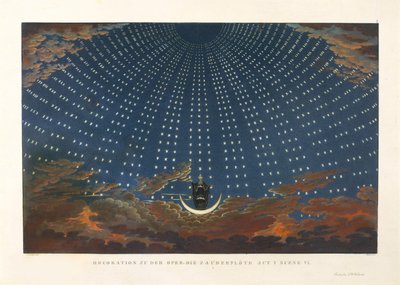 Lavastus Wolfgang Amadeus Mozartin oopperaan Taikahuilu, 1847-1849. tekijältä Karl Friedrich Schinkel