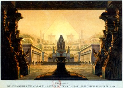 Isisin ja Osirisin temppelin piha, jossa Sarastro oli ylipappi, v. 1816 tekijältä Karl Friedrich Schinkel