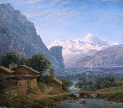 Näkymä Mont Blancille - Karl Friedrich Schinkel (1781-1841). Öljy kankaalle tekijältä Karl Friedrich Schinkel