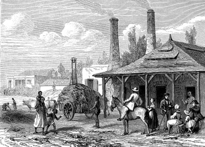 Sokeritehdas Mauritiuksella vuonna 1863. Le T du Monde Paris 1863 Kustantaja tekijältä Karl Girardet