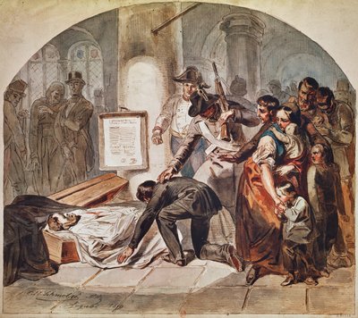Demokraattisen Robert Blumin hautaaminen lokakuussa 1848 Wienissä. tekijältä Karl Hermann Schmolze