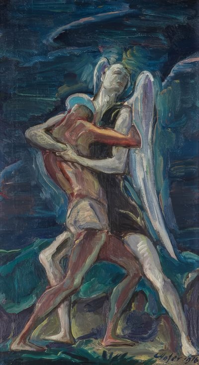 Jaakob painii enkelin kanssa tekijältä Karl Hofer