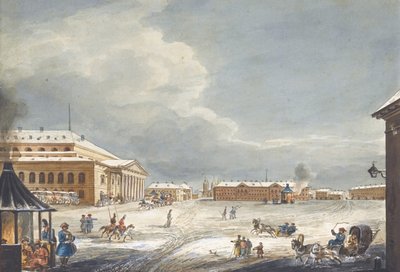 Näkymä Pietarin keisarilliseen Bolshoi Kamenny -teatteriin tekijältä Karl Ivanovich Kolmann