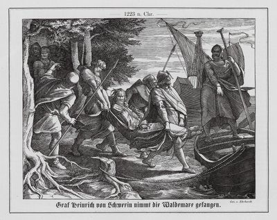 Schwerinin kreivi Henrik I ottaa Tanskan Valdemar II:n vangiksi. tekijältä Karl Ludwig Adolf Ehrhardt