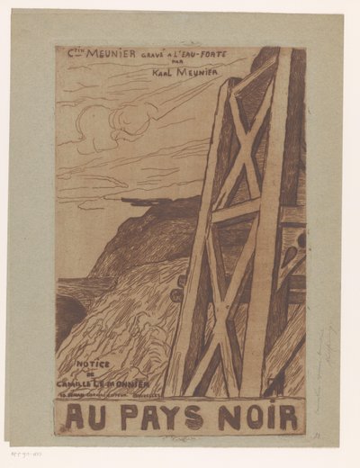 Vuoristomaisema teollisuusrakenteella Nimisivu: Lemonnier, Au Pays Noir, [1885] tekijältä Karl Meunier