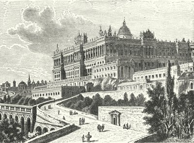 Kuninkaallinen palatsi, Madrid, Espanja (kaiverrus) tekijältä Karl Muller
