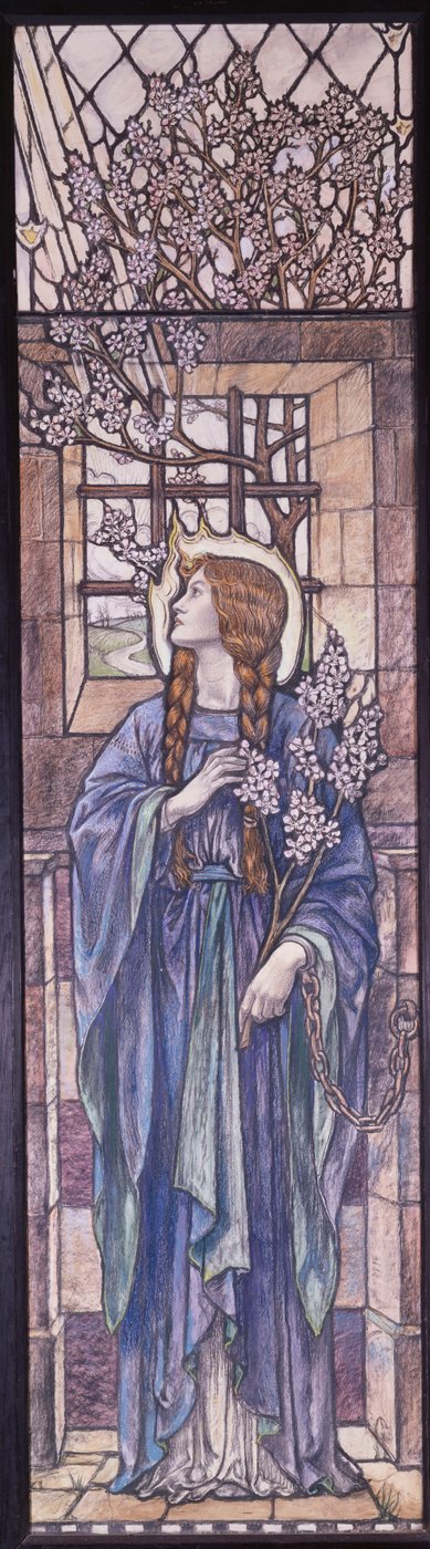 Hope: Suunnittelu lasimaalauksille All Saints Churchissa, Eastchurchissa, Isle of Sheppeyssä, n. 1912 (mustat ja värilliset liidut, akvarelli ja vartaloväri) tekijältä Karl Parsons