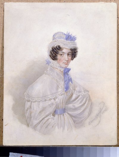 Muotokuva Anna Borisovna Bakuninasta (1802-1835). Karl Pavlovich Briullov (Briullov) (1799-1852) työ, akvarelli paperille tekijältä Karl Pavlovich Bryullov