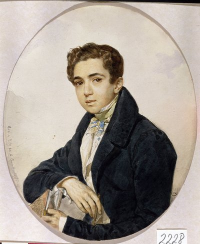 Prinssi Grigori Grigorievich Gagarinin muotokuva (Grigori Gagarin) (1810-1893) (Prinssi Grigori Grigorievich Gagarinin muotokuva) - Karl Pavlovich Briullov (Briullov) (1799-1852) taideteos, akvarelli ja tussi paperille tekijältä Karl Pavlovich Bryullov