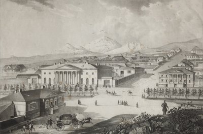 Näkymä hotellille ja Pyatigorskin keskustaan, 1800-luvun puoliväli tekijältä Karl Petrovich Beggrov