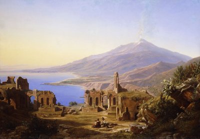 Kreikkalainen teatteri, Taormina, Etna takana, 1852 tekijältä Karl Robert Kummer