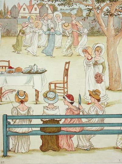 Puutarhajuhlat (värilitho) tekijältä Kate (after) Greenaway