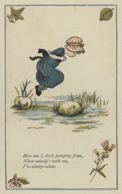 Tässä minä, pieni hyppäävä Joan (väri litho) tekijältä Kate (after) Greenaway