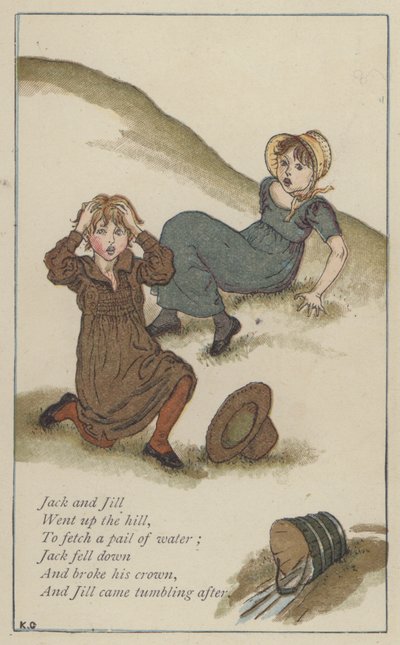 Jack ja Jill (väri litho) tekijältä Kate (after) Greenaway