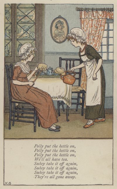 Polly laittoi vedenkeittimen päälle (väri litho) tekijältä Kate (after) Greenaway