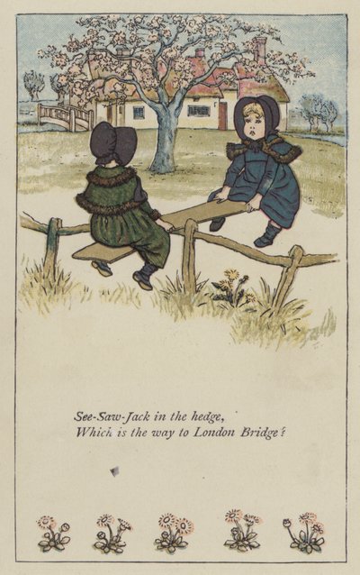 Kääntymissaha pensasaidassa (väri litho) tekijältä Kate (after) Greenaway