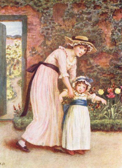 Kaksi tyttöä puutarhassa (värilitro) tekijältä Kate (after) Greenaway