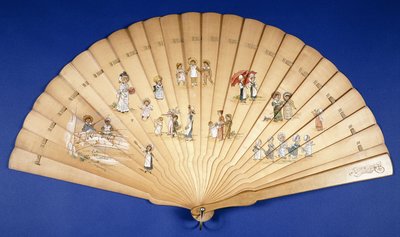 Suuri puinen Brise-viuhka, joka on maalattu väreillä erilaisten lastenryhmien kanssa, tekijältä Kate Greenaway
