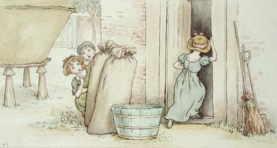 Piilosta (akvarelli paperille) tekijältä Kate Greenaway