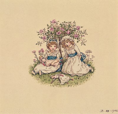 Kuvitus Pyhän Ystävänpäivälle 1902 (wc paperilla) tekijältä Kate Greenaway