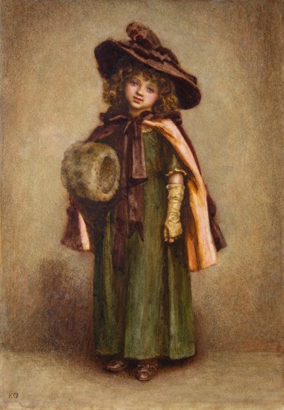 Pieni tyttö ja muff (akvarelli) tekijältä Kate Greenaway