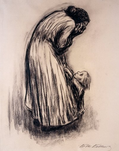 Epätoivoinen nainen lapsen kanssa, tekijältä Käthe Kollwitz