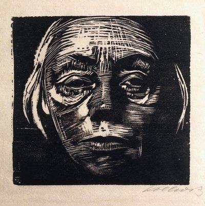 koko kasvot omakuva; Omakuva edestä, 1923 tekijältä Käthe Kollwitz
